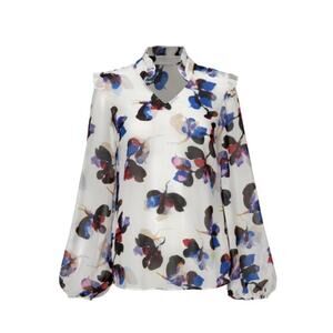 Cabi Womens Orchid Blouse Floral Career Office L Ruffle Chiffon #4426